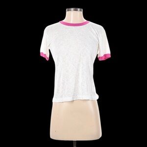 LNA White Burn-out T shirt w Pink Accents Size XS